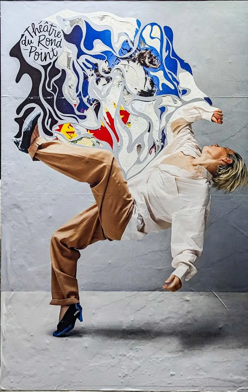 Street art collage over a theatre poster. Photo by Iheb Fehri